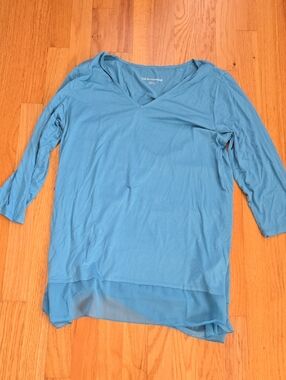 Soft Surroundings Teal V-Neck Layered-Hem Tunic